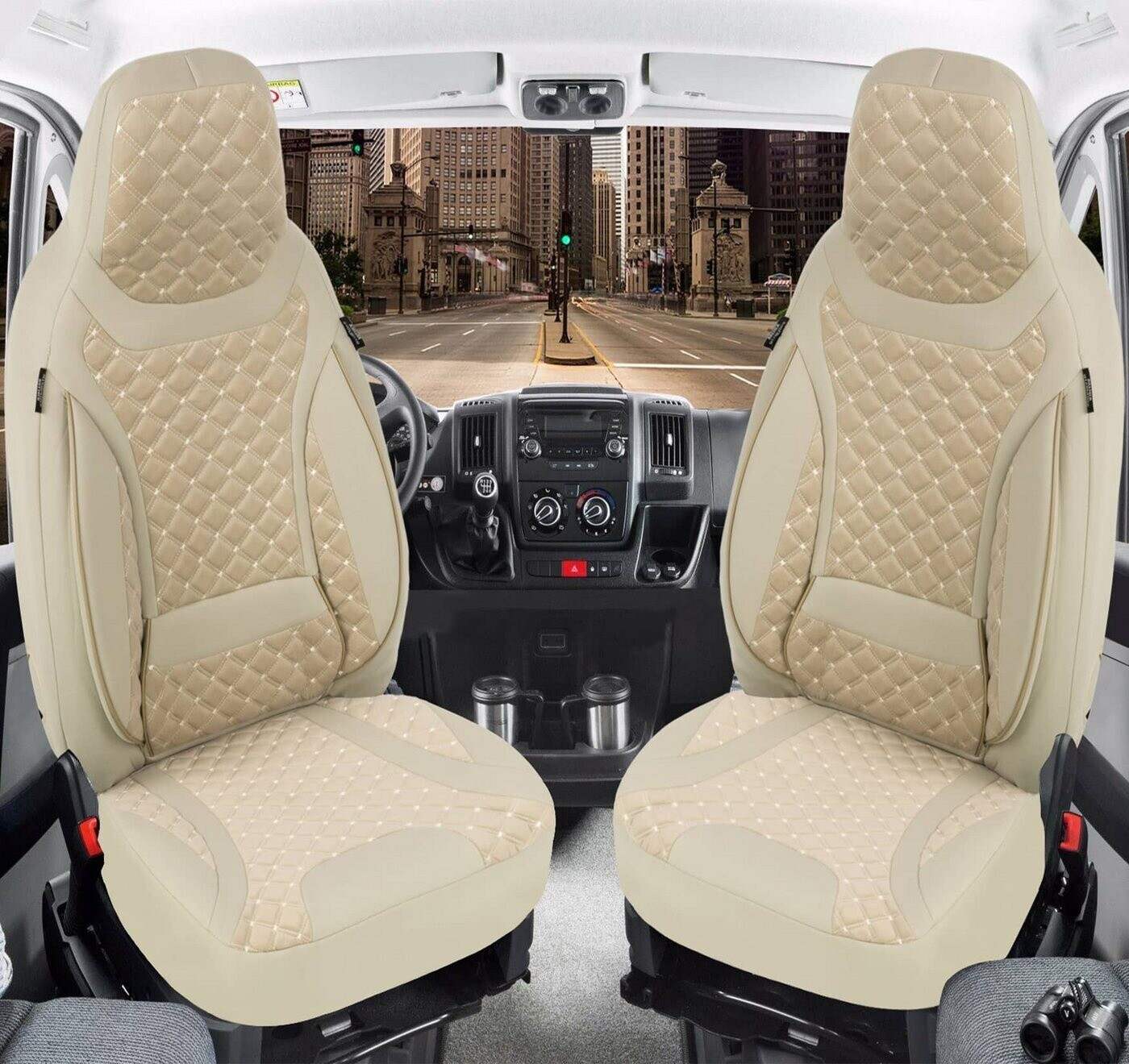 BREMER SITZBEZÜGE Autostoelhoezen compatibel met Toyota Avensis T27 bestuurders- en passagiersset vanaf 2008-2017 / autostoelhoezenset autostoelhoezen set 2-pack in zwart/grijs patroon