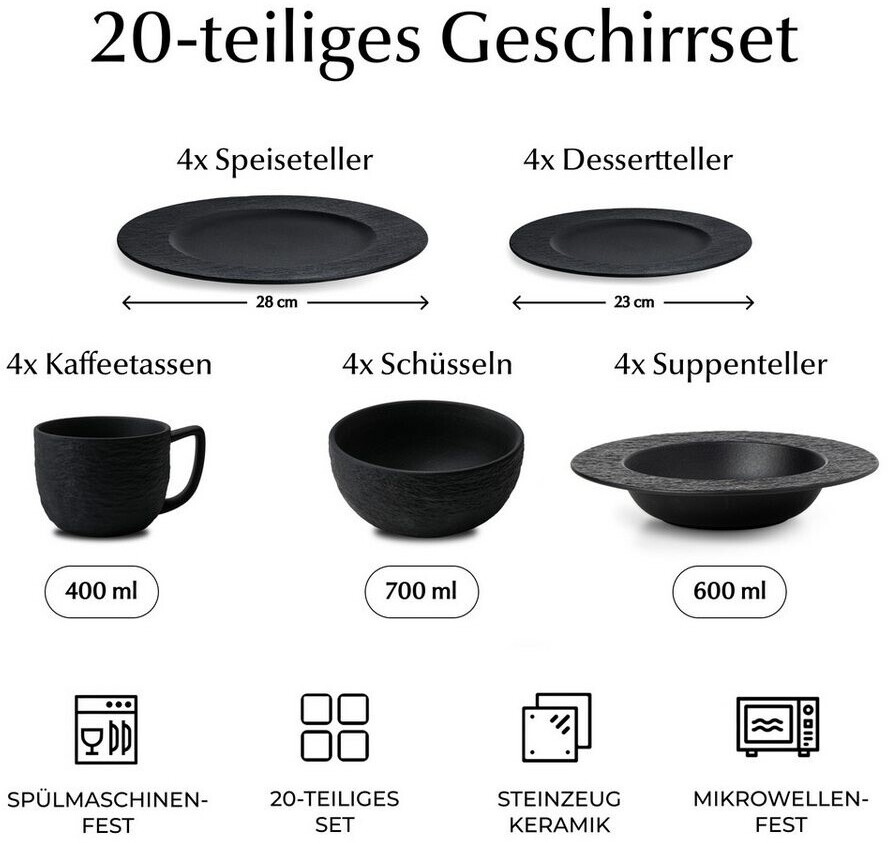 MIAMIO - Service de Vaisselle 16 pièces/Vaisselle Moderne en Céramique/Service de Table/Service Pour 4 Personnes - Collection Oasis