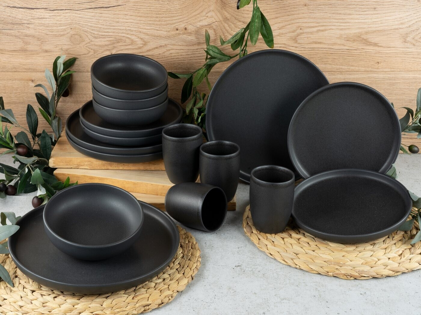 CreaTable, 23189, Serie uno NATURAL, 12-teiliges Geschirrset, Teller Set aus Steinzeug, spülmaschinen- und mikrowellengeeignet, Made in Portugal