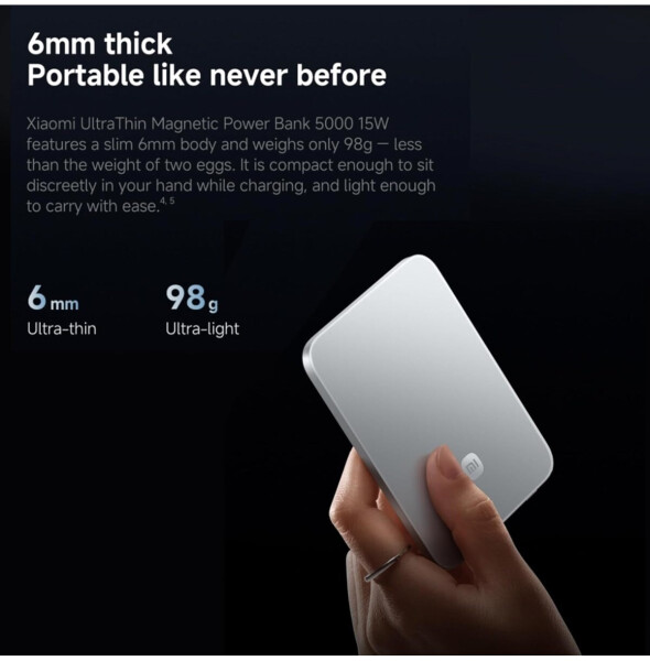 Xiaomi UltraThin Magnetic Power Bank 5000 15W Glacier Silver, Bild 3