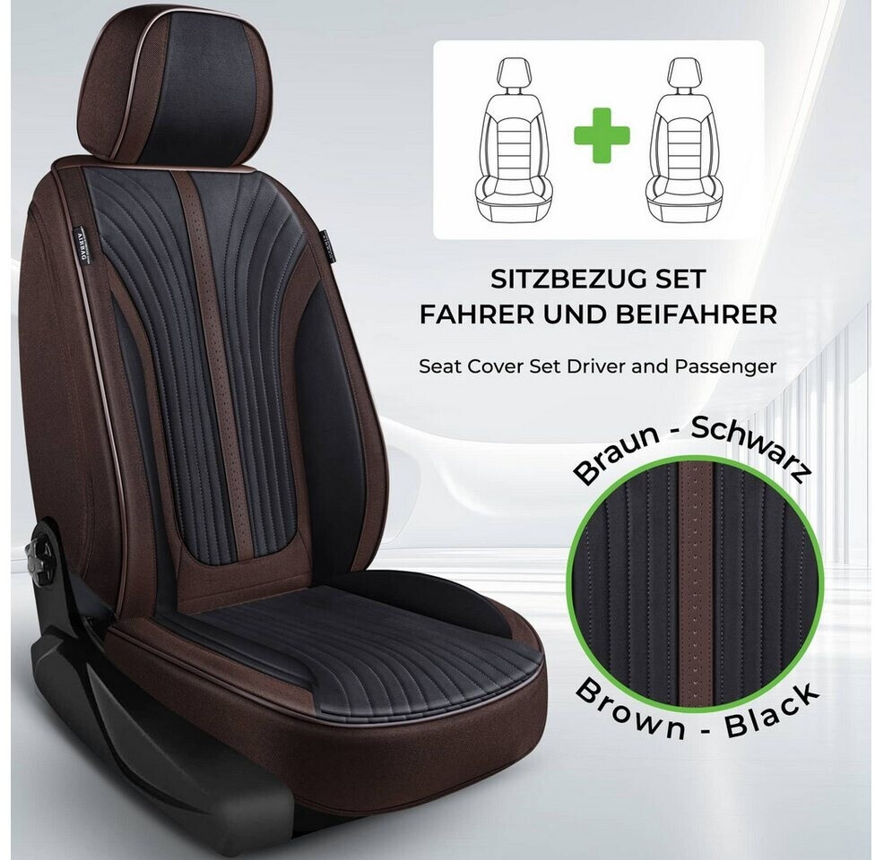 BREMER SITZBEZÜGE Autostoelhoezen, compatibel met FIAT Panda type 312/319, bestuurder en passagiersset vanaf 2011, autostoelhoezen, hoezen, set van 2 stuks, in zwart/blauwe naad