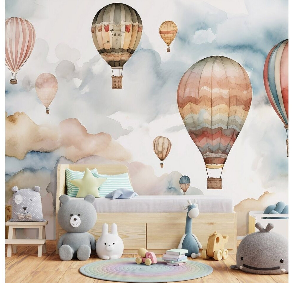 Wallarena Fototapete Kinderzimmer Jungen Berge Ballon Himmel Wolken Vlies Tapete für Jungenzimmer oder Babyzimmer Vliestapete Wandtapete Motivtapete, Glatt, Berge, Vliestapete inklusive Kleister