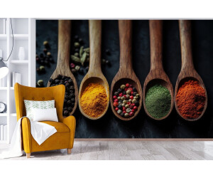 MuchoWow Holz Löffel Gewürze Kräuter Matt bedruckt Vinyl für Wohnzimmer oder Schlafzimmer Wandtapete 525x350 cm Löffel Gewürze 5.25 m x 4 m ab 419,95 € (Oktober 2026)