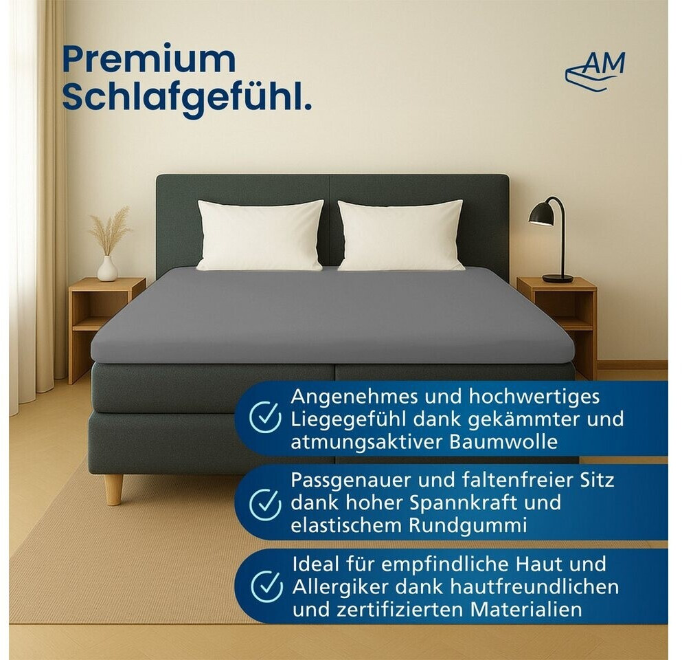 AM Qualitätsmatratzen Spannbettlaken Baumwolle, Bettlaken für Matratzen (1 Stück), 160x200x30, Anthrazit ab 54,99 € (Oktober 2026)