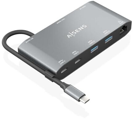 AISENS Docking Station USB-C 8 In 1 Grigia - Hub Multiporta Con HDMI, USB, Card Reader - Adattatore Per Portatile E Smartphone