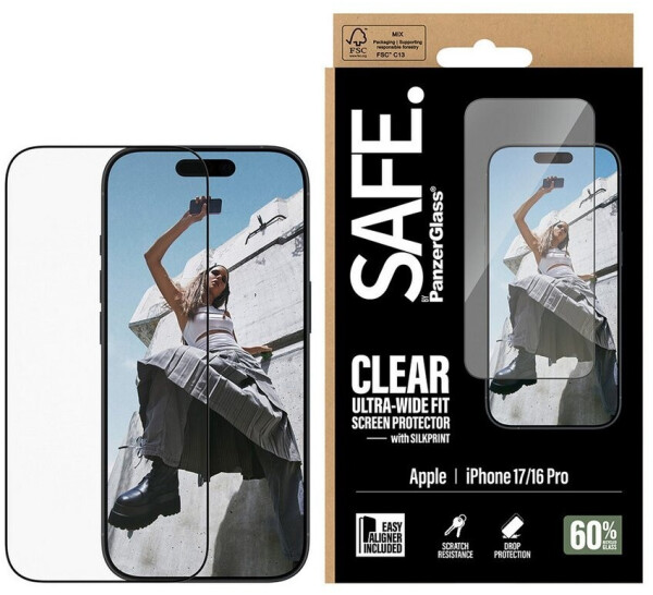 PanzerGlass Schutzfolie SAFE Screen Protector Black Frame Apple iPhone 16 Pro 17 Transparent, Bild 3