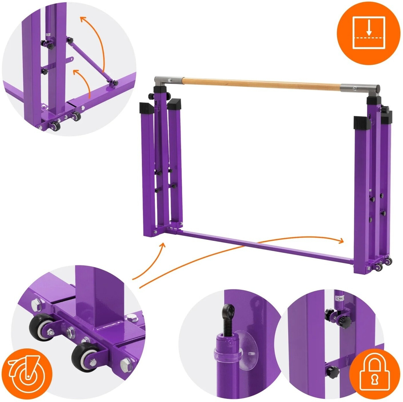 Opvouwbare gymnastiekstang met ringen, opvouwbare horizontale