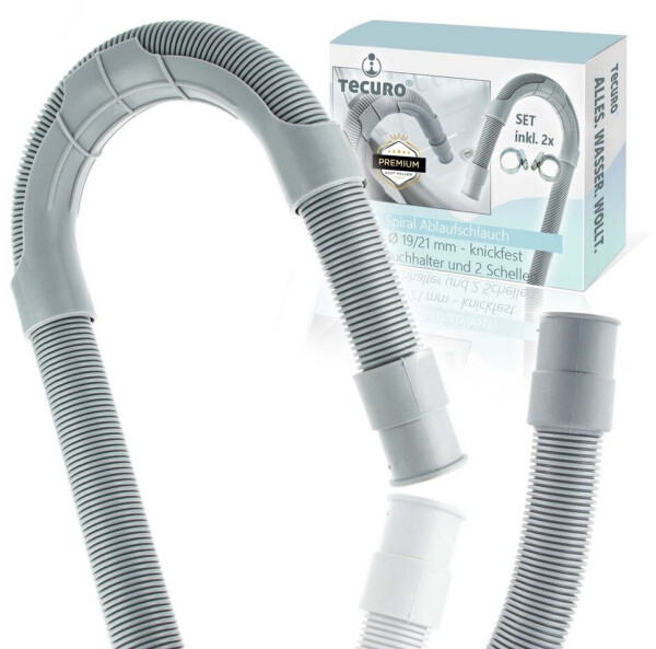tecuro Spiral Ablaufschlauch 2,50 m x Ø 19/21 mm, knickfest, mit Schlauchhalter und Schellen