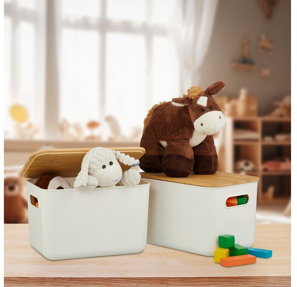 Relaxdays Aufbewahrungsbox Kunststoff Bambus Schwarz Stapelbar 2er Pack S  16 cm x 26 cm x 17,5 cm 230 g ab 19.99 €