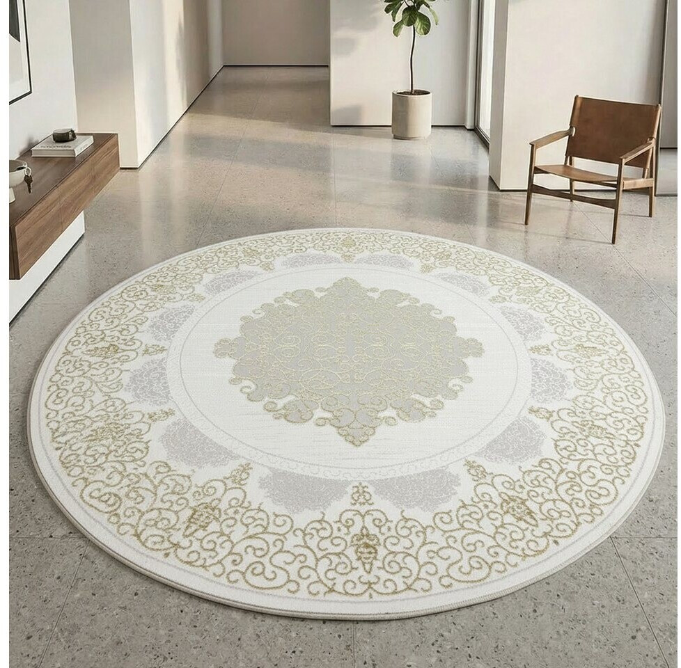 TeppichHome24 Designer Teppich mit Orientalischem Muster (160cm Rund) weiß gold grau ab 69,99 € (Oktober 2026)