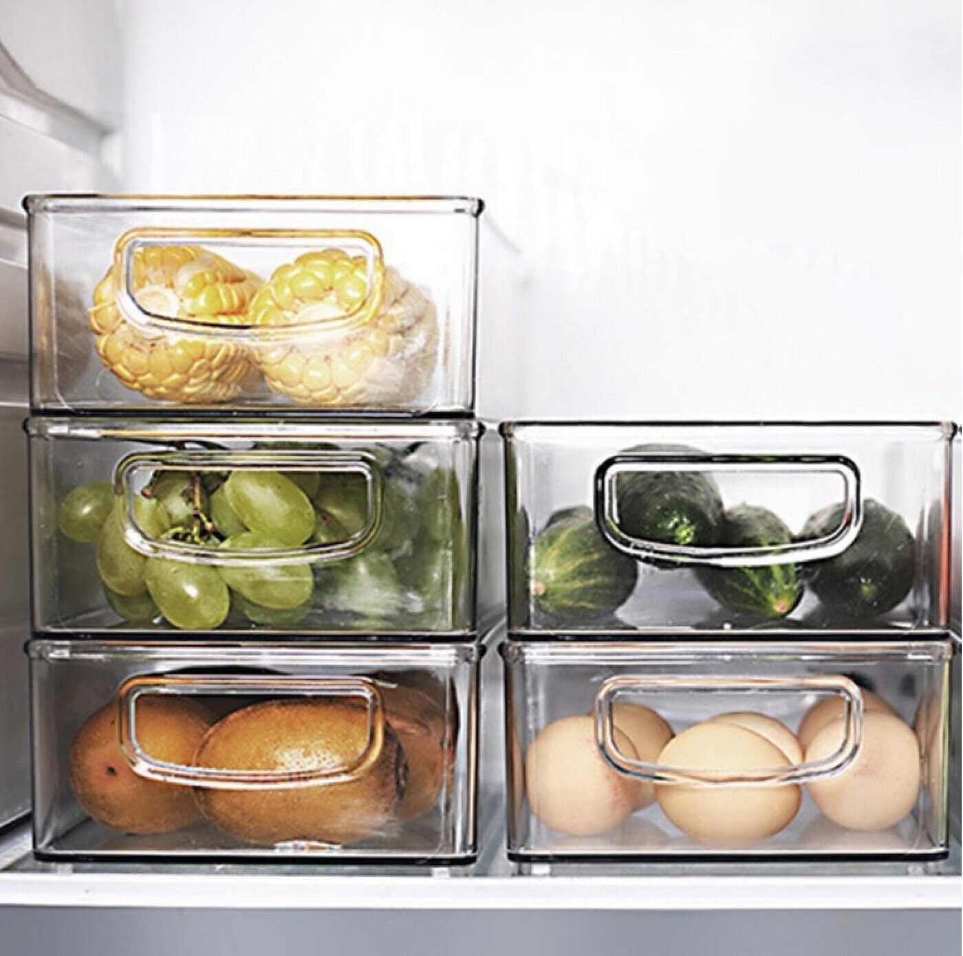 Bayli Kühlschrank Organizer – Stapelbare Aufbewahrungsbox, Transparent, 25x15x7,6 Cm, Für Obst, Gemüse & Mehr