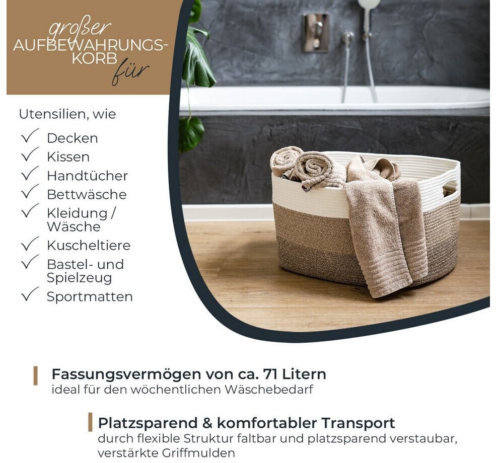 HMF XXL Wäschekorb eckig, Baumwolle, 55x43x30cm, Weiß-Braun (39013-55CM-80) ab 18,99 € (Oktober 2026)