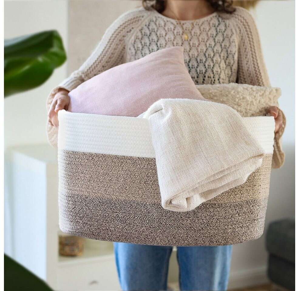 HMF XXL Wäschekorb eckig, Baumwolle, 55x43x30cm, Weiß-Braun (39013-55CM-80) ab 18,99 € (Oktober 2026)