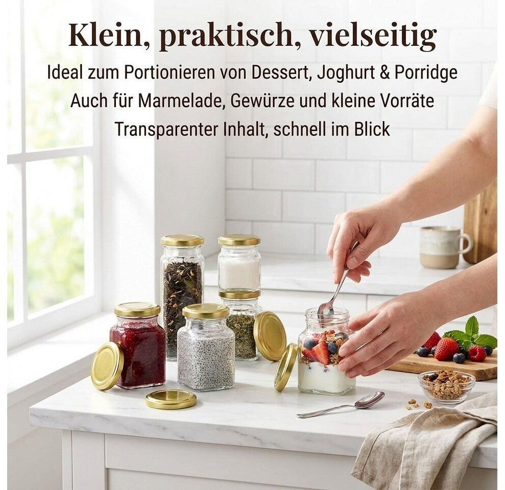 gouveo Einmachgläser 150ml eckig mit schwarzem Schraubdeckel, 24er-Set (EGE150SZ) ab 20,05 € (Oktober 2026)