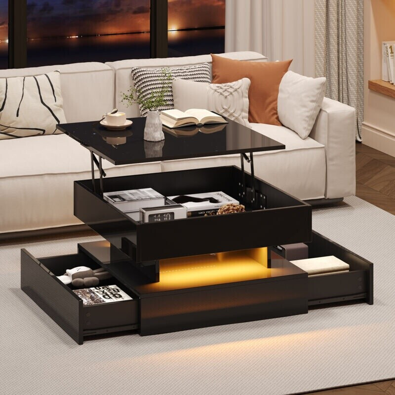 Stilvora Couchtisch höhenverstellbar Schwarz mit Stauraum, 2 Schubladen, LED, 65x65x38,5cm (9331813280046) ab 236,18 € (Oktober 2026)