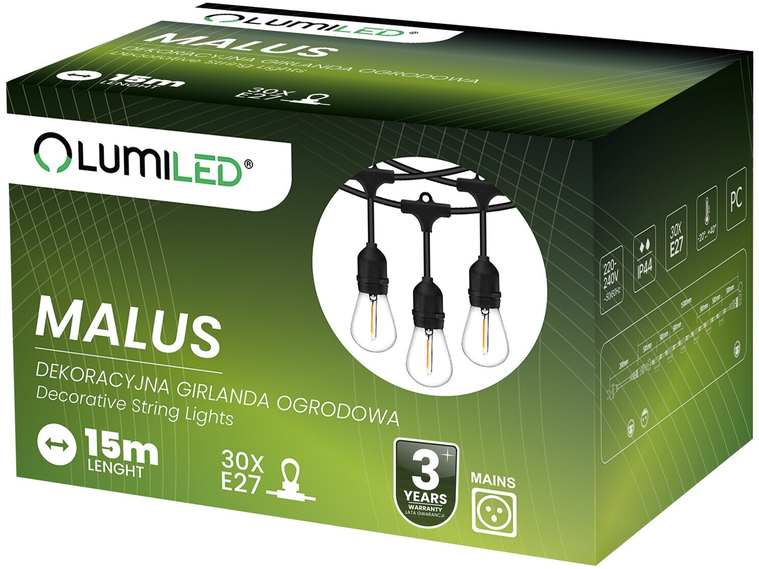 LUMILED Lichterkette Außen 15M 30x E27 ST45 Warmweiß 2200K IP44 (ST45-15M) ab 74,99 € (Oktober 2026)