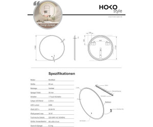 HOKO Amsterdam Badspiegel Rund 80cm LED Anti-Beschlag, Metall Schwarz ...