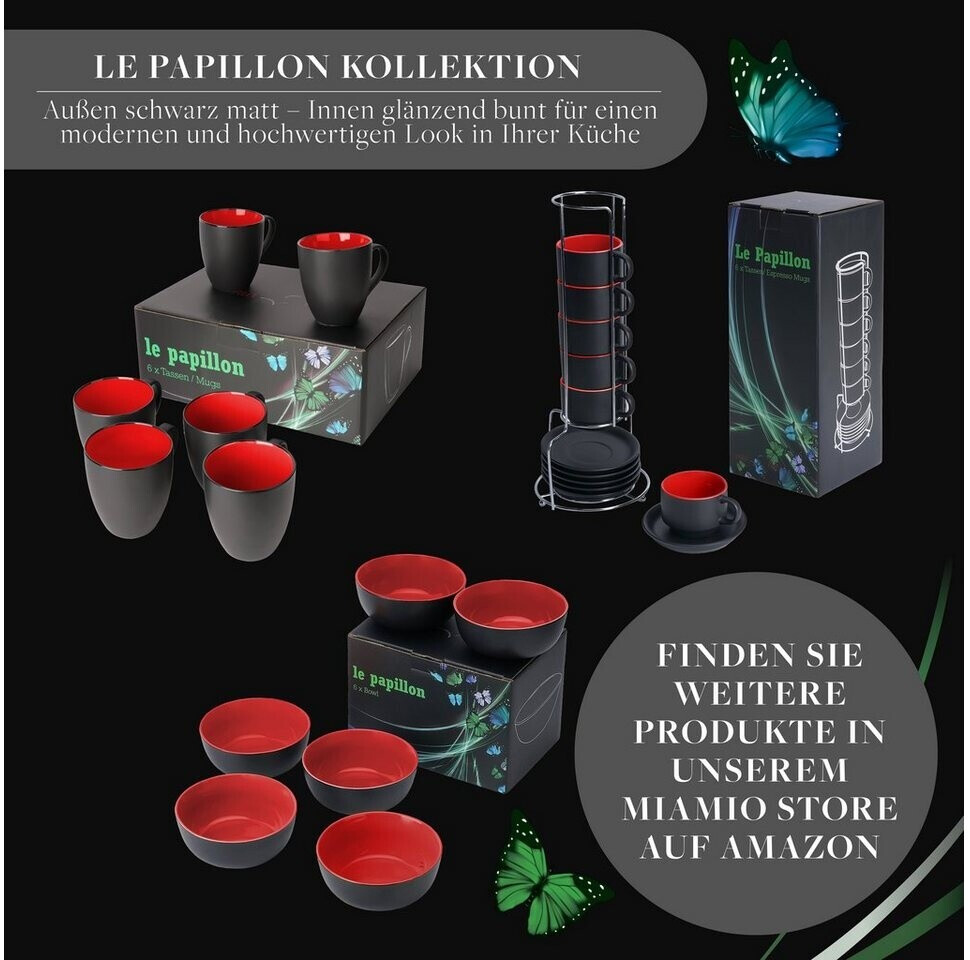MiaMio Le Papillon Espressotassen Set 6x75ml Keramik mit Untertassen & Ständer, Rot (MM-047) ab 35,99 € (Oktober 2026)