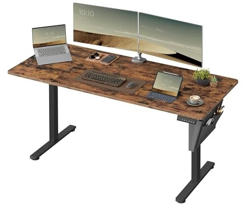 Schreibtisch elektrisch höhenverstellbar PENLY 120 cm 60 cm mit USB-Anschluss Schwarz / Hellbraun
