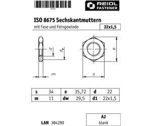 Écrous Hexagonaux Bas Reyher ISO 8675 – Filetage Fin M12, Fabricant Allemand, Lot De 100
