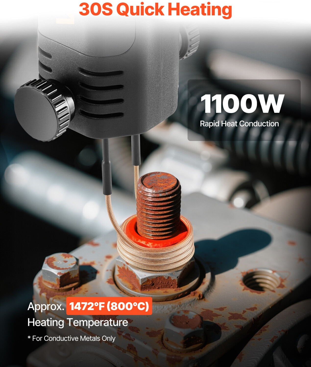 1100W Induktionsheizgerät Für Kfz – 800°C, Magnetisch, Mit 6 Spulen, Tragbar Zum Lösen Von Bolzen Und Muttern