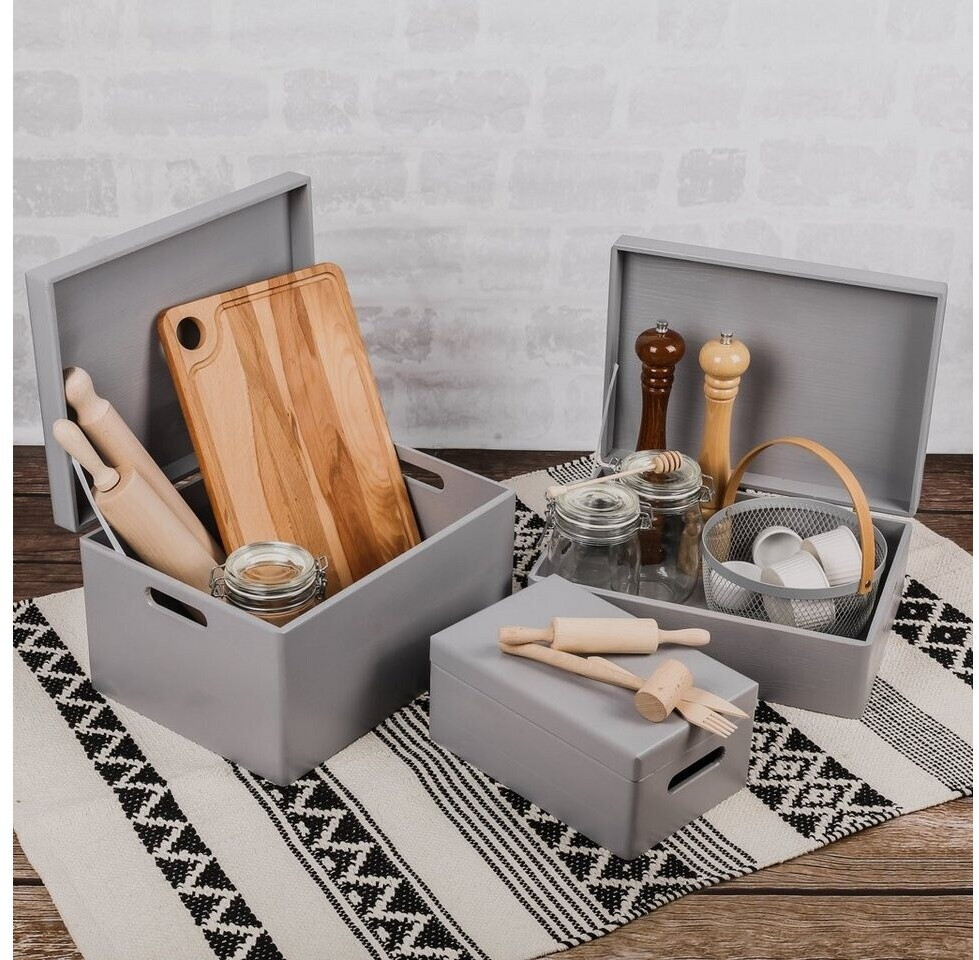 Creative Deco Holzkiste XXL mit Deckel und Griffen, Grau, 40x30x24cm ab 35,67 € (Oktober 2026)