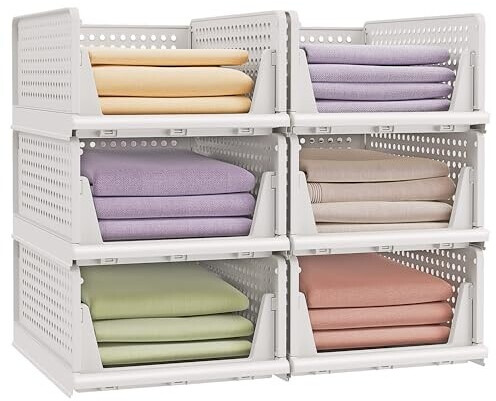 Songmics Schrank-Organizer klappbar, stapelbar, ausziehbarer Korb 6er Set, Kunststoff, weiß (LPC600WZ01) ab 24,83 € (Oktober 2026)