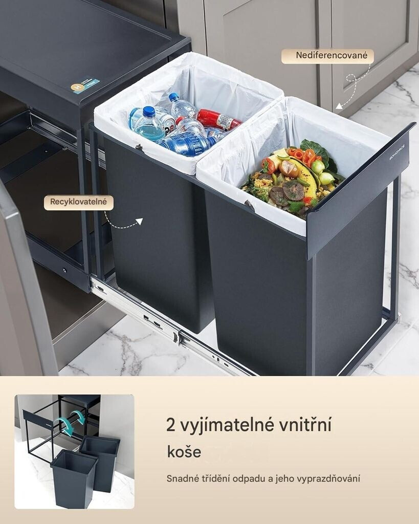 Songmics Mülleimer Küche 2x20L ausziehbar, 2 Fächer, Stahlrahmen (LTB951GZ01) ab 64,39 € (Oktober 2026)