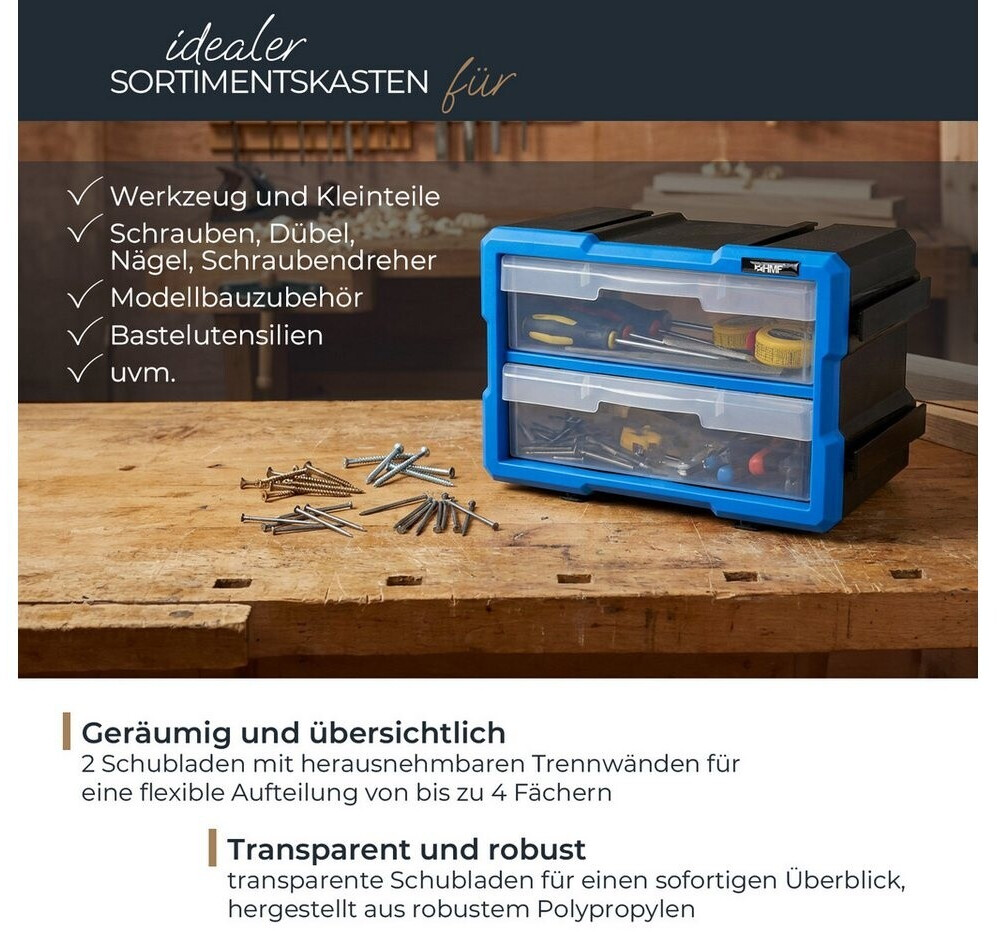 HMF Sortierbox mit 2 Schubladen, 4 Fächer, Blau-Schwarz, 29,5x19,5x16cm (STK200-01-05) ab 13,99 € (Oktober 2026)