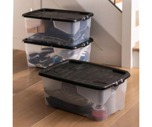 Strata Curve Stapelbare Kunststoff-Aufbewahrungsbox mit Klappdeckel 42L, Transparent/Schwarz (4er-Pack) (XW2024-CLR/BLK-ST) ab 33,49 € (Oktober 2026)