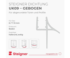 Uk09 STEIGNER Duschtürdichtung UK09 transparent, Glasstärke 6-8mm, PVC (UK09 ...