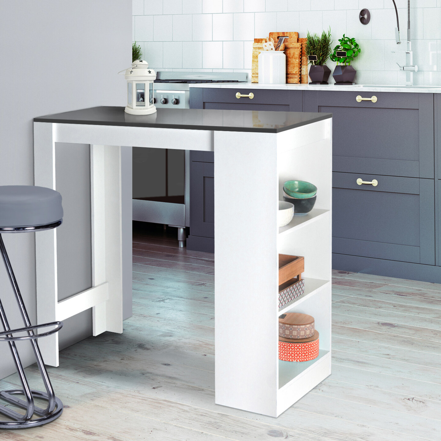 IDMarket Barth Bartisch für 2-4 Personen, Holz weiß, Tischplatte grau ...