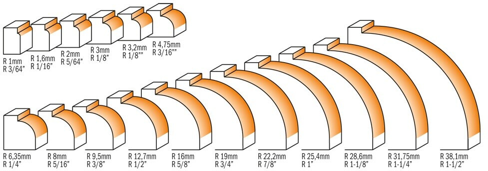 CMT ORANGE TOOLS Kantenfräser 762.040.11 – Hartmetall Z2, Schaft 6 Mm, Durchmesser 20,7 Mm, Radius 4 Mm – Kugelgelagert, Für Oberfräsen & Frästisch – Für Gebogene Blenden & Türen
