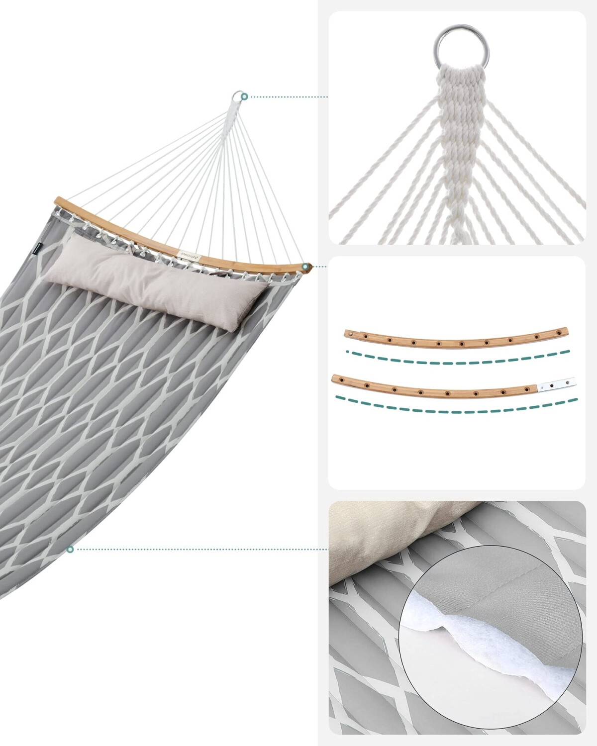 Songmics Hngematte gesteppt mit gebogenen Bambusstangen 200x140cm 225kg  grau-beige Rauten (GDC034G02) ab 56,99  inkl. Versand | Vergleiche 1  Angebote auf idealo.de