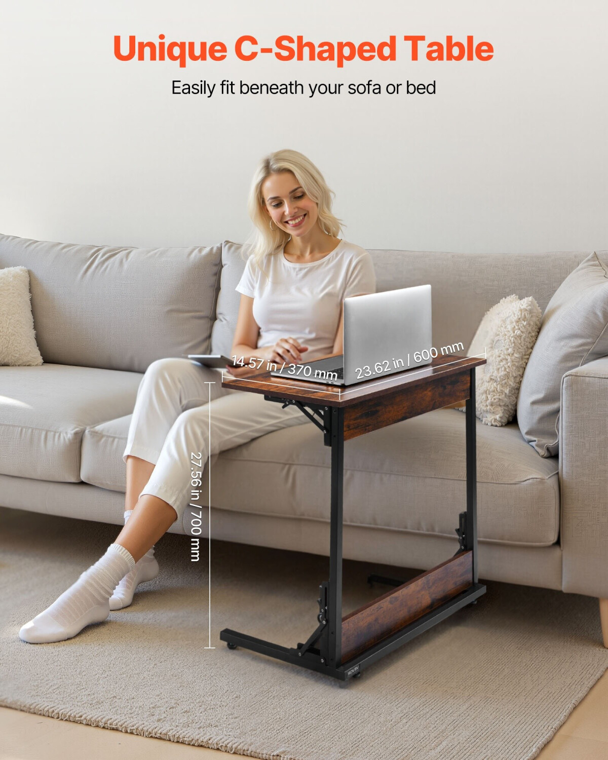 VEVOR C-förmiger Beistelltisch Klappbar Metallgestell Verstellbare Füße Braun/Schwarz (C250153C-01) ab 31,65 € (Oktober 2026)