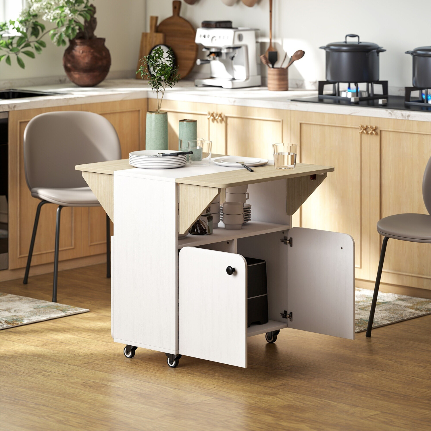 HomCom Klapptisch auf Rollen mit Regal und Schrank, 70x83x75cm, weiß (835-683V01WT) ab 118,90 € (Oktober 2026)