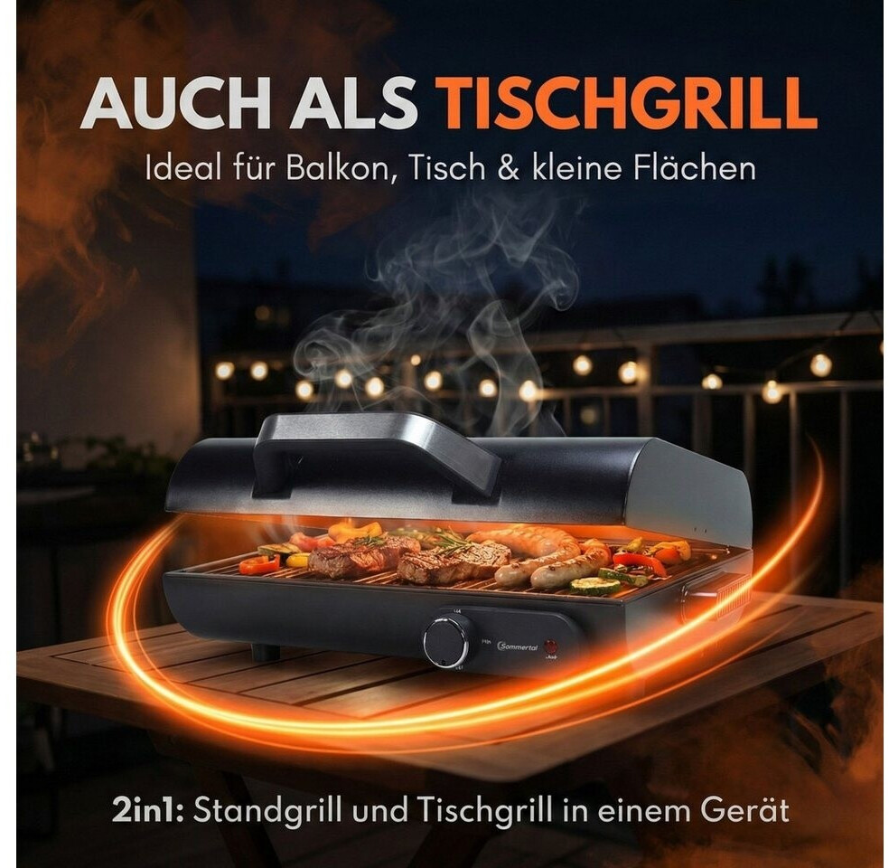 Sommertal Elektrogrill BBQ928 2in1 Elektrogrill mit Deckel Tisch- & Standgrill 2180 W Antihaft-Grillplatte + Grillrost Fettauffangwanne Thermostat 2180W ab 149,90 € (Oktober 2026)