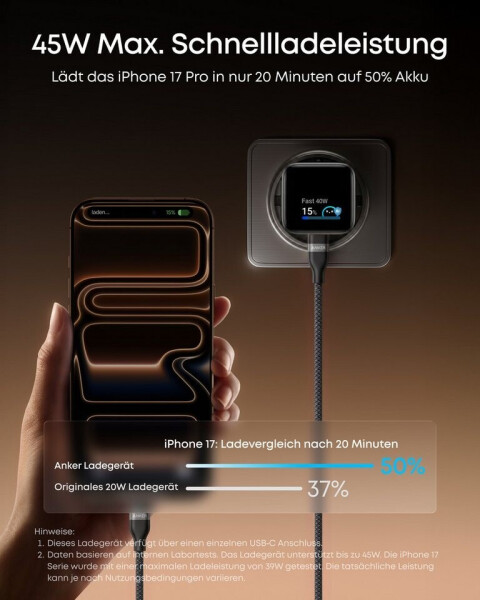 Anker Nano Ladegerät (45W, Smart Display) schwarz, Bild 3