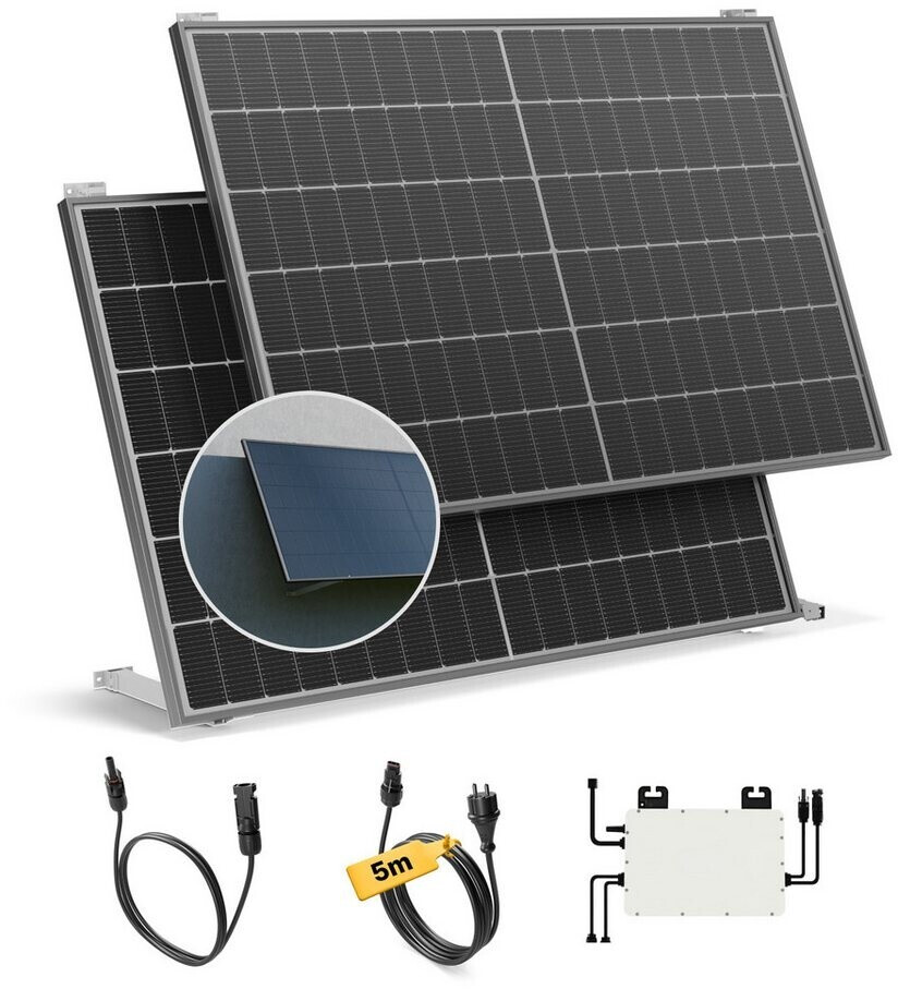 Produktbild von SCHWAIGER Balkonkraftwerk Komplettset 830 Wp – 2x415 Wp Solarpanels Mit Ständerwerk, 800W WiFi-Wechselrichter, Plug & Play