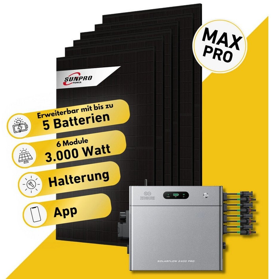 Balkonstrom Solaranlage 3000W 6 x 500Wp Module + Zendure Solarflow 2400 ...
