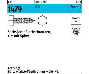 Reyher Sechskant-Blechschraube ISO 1479 Form C Edelstahl A2 6,3x22mm ...