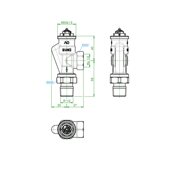 Oventrop Thermostatventil Baureihe AV 9 Messing vernickelt DN15 Axial (1183904), Bild 6