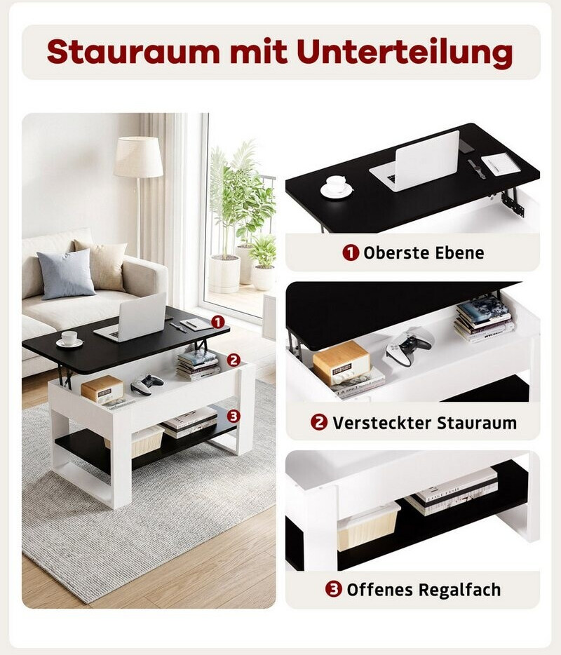 Yorbay Couchtisch höhenverstellbar, ausziehbar, zweifarbig, mit Stauraum (YW005-D072) ab 65,99 € (Oktober 2026)