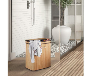 Efluky Wäschekorb Mit Deckel 140L – Doppelte Abnehmbare Taschen, Bambusgriffe, Beige, 2-teilig, Für Bad & Schlafzimmer