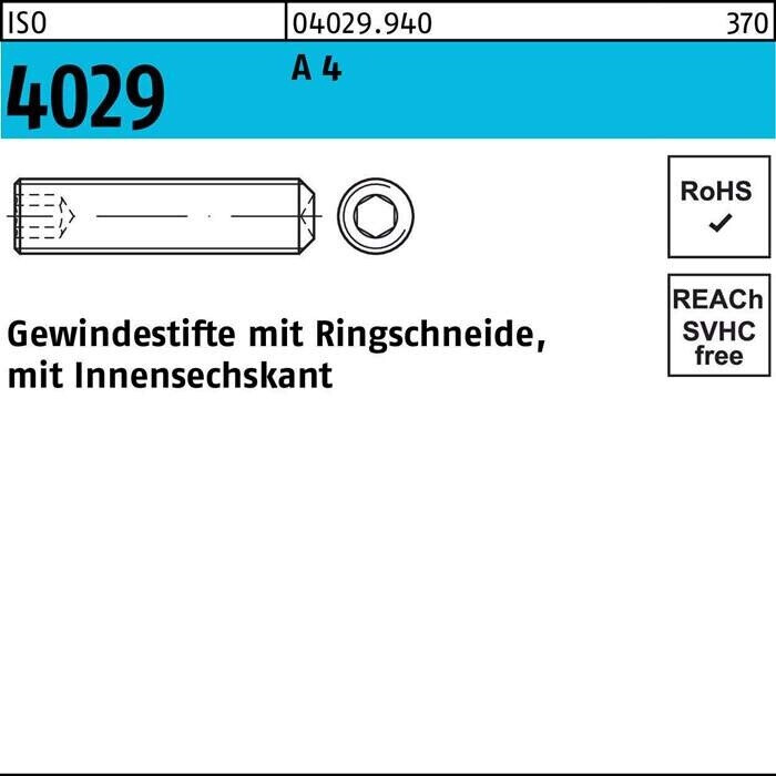 Reyher Gewindestift Ringschneide Innensechskant A4 M3x10 (ISO 4029) ab ...