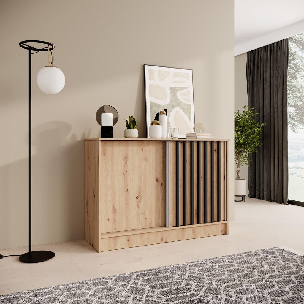Beautysofa Horizon Kommode mit 2 Schiebetüren, Lamellen, Eiche Artisan/Schwarz, 120cm ab 189,00 € (Oktober 2026)