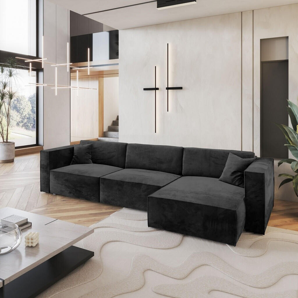 Masseno Tolmo M Ecksofa L-Form mit Schlaffunktion & Bettkasten, Schwarz ...