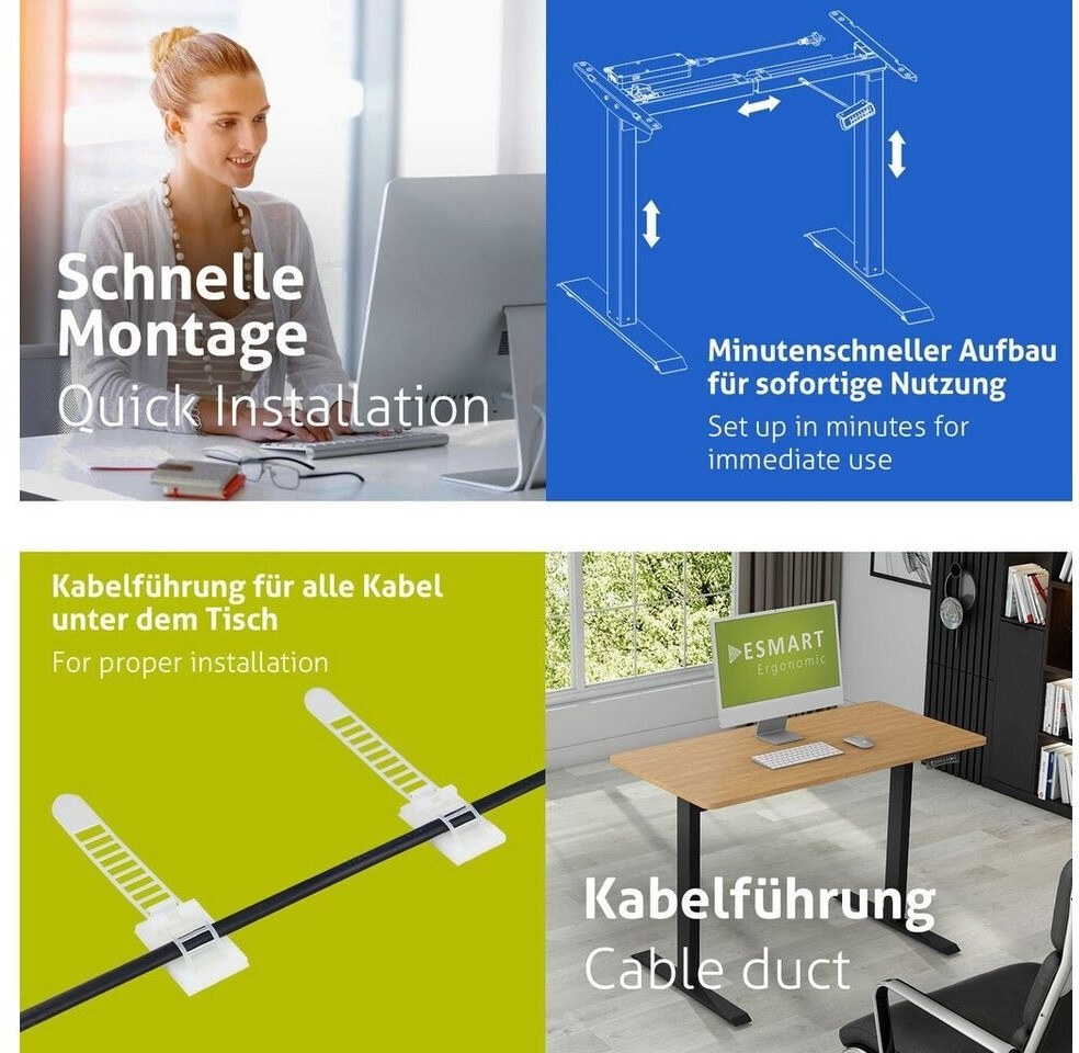 eSmart Germany ETX-121BBA Elektrisch hhenverstellbarer Schreibtisch auf  Rollen 120x60cm Bambus (175542749) ab 319.99  | Vergleiche 5 Angebote auf  idealo.de