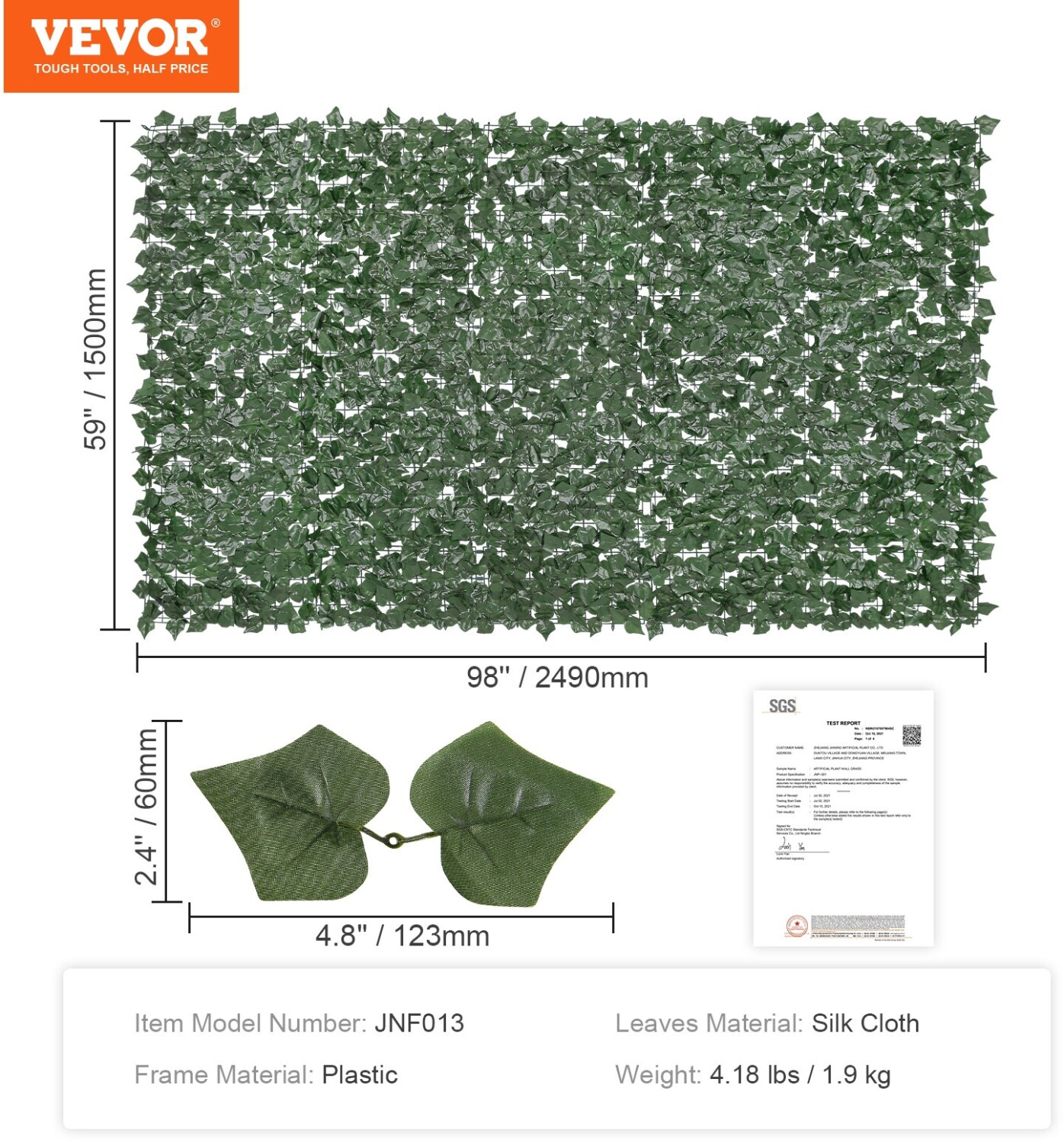 VEVOR Künstliche Efeu Pflanzenwand Sichtschutz Zaun 150x249cm ab 28,40 € (Oktober 2026)