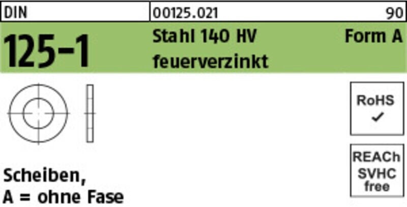 Reyher Unterlegscheibe DIN 125-1 Form A, Stahl feuerverzinkt, M20 ...